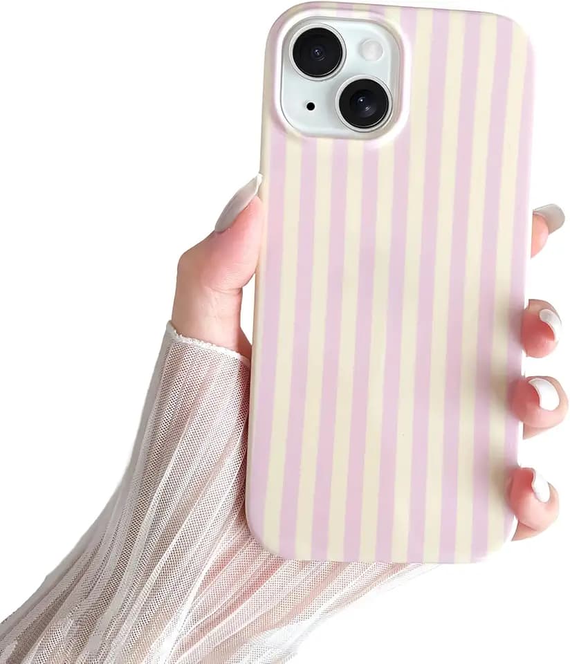 Kompatibel mit iPhone 14 Hülle, Süßes Striped Handyhülle, Weiches TPU, Schlanke, Stoßfeste Telefonabdeckung für Frauen und Mädchen, Schön und Stilvoll, Rosa und gelb