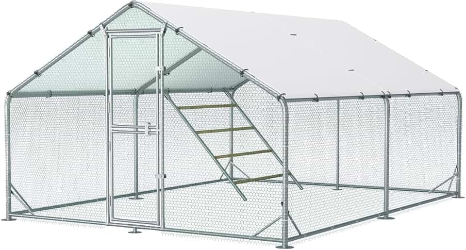 Sannwsg Begehbarer Hühnerstall 3x4x2 m, 12 m² Metallgehege mit Spitzdach