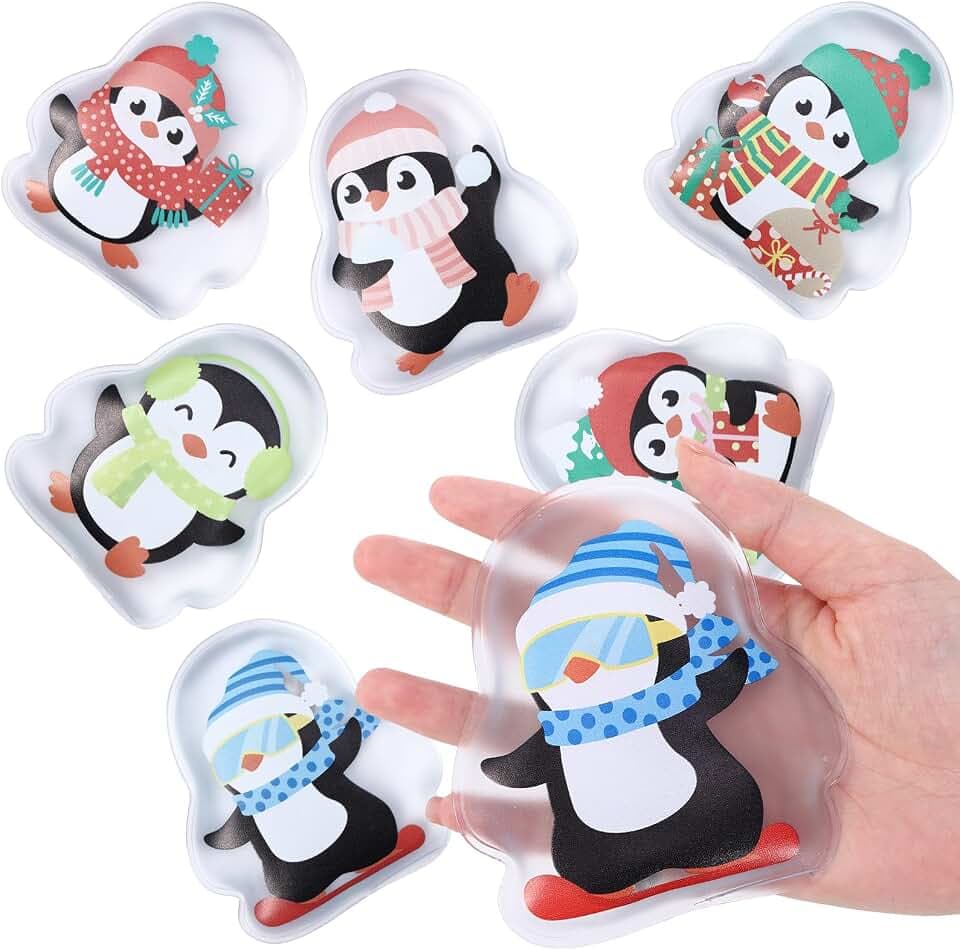 6/9 Stück Taschenwärmer Wiederverwendbar, Kinder Handwärmer für Unterwegs, Pinguin Stern Handschuhform Wärmepad für Kalte Tage