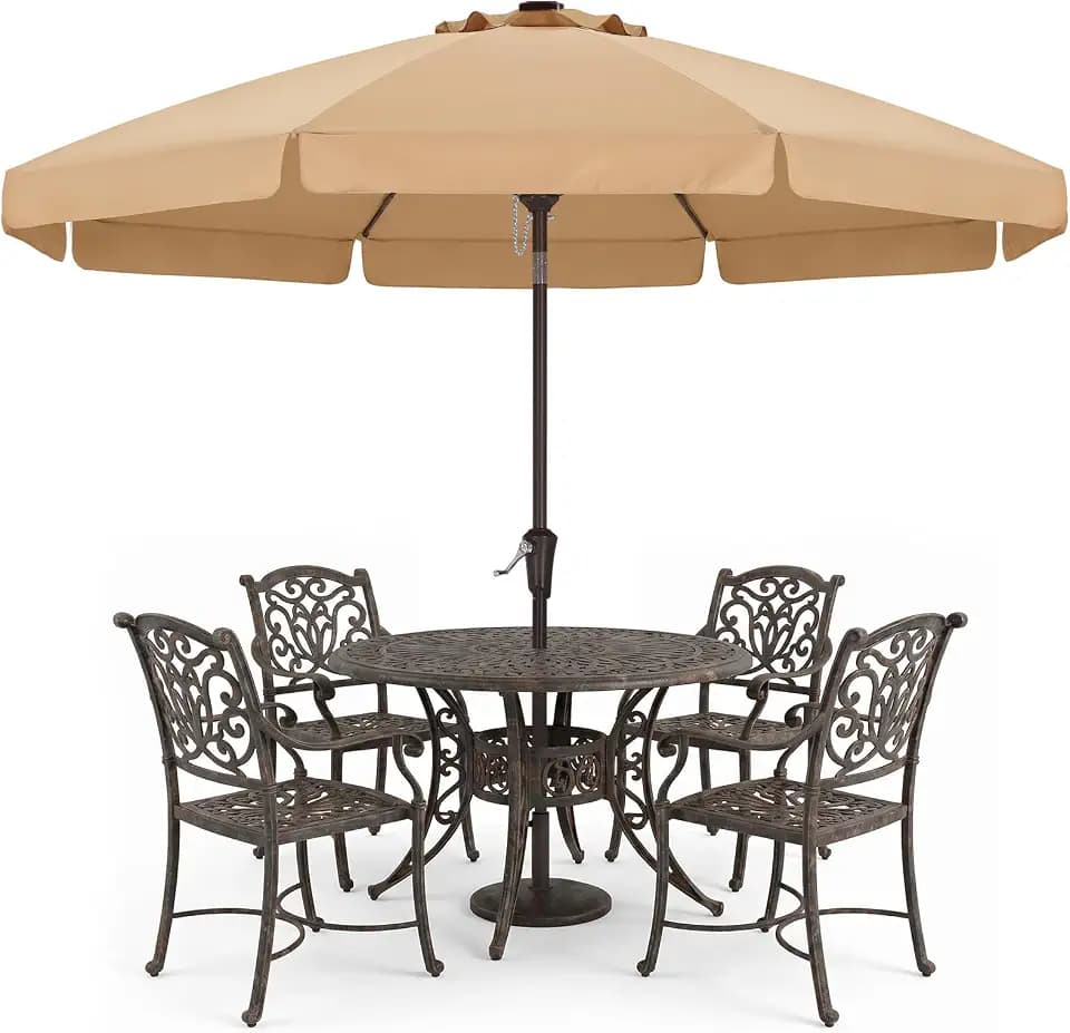 ABCCANOPY 11FT Scalloped Patio Umbrella Table Market Umbrella, Khaki
