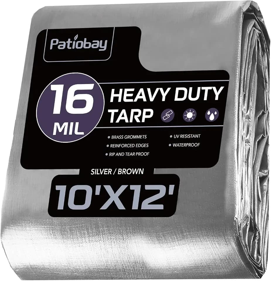 Tarp 10x12 FT 16 Mil Heavy Duty Waterproof Tarps Silver