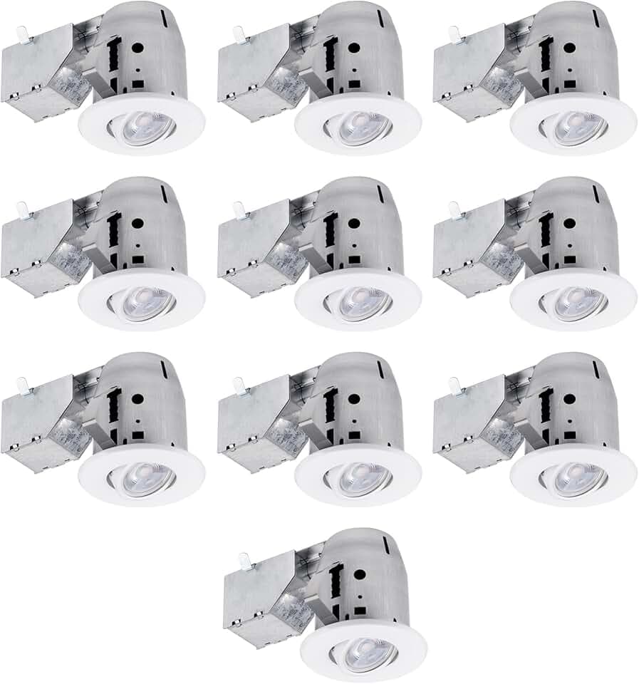 Globe Electric 3" LED IC Rated Swivel Round Trim Recessed Lighting Kit 10-Pack, White Finish, Easy Install Push-N-Click Clips, Bulbs Included, 3.25" Hole Size,90953, 520 Lumen
