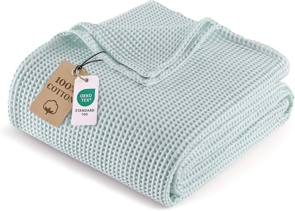 Exclusivo Mezcla 100% Cotton Waffle Thermal Blanket Twin Size, 60"x80"