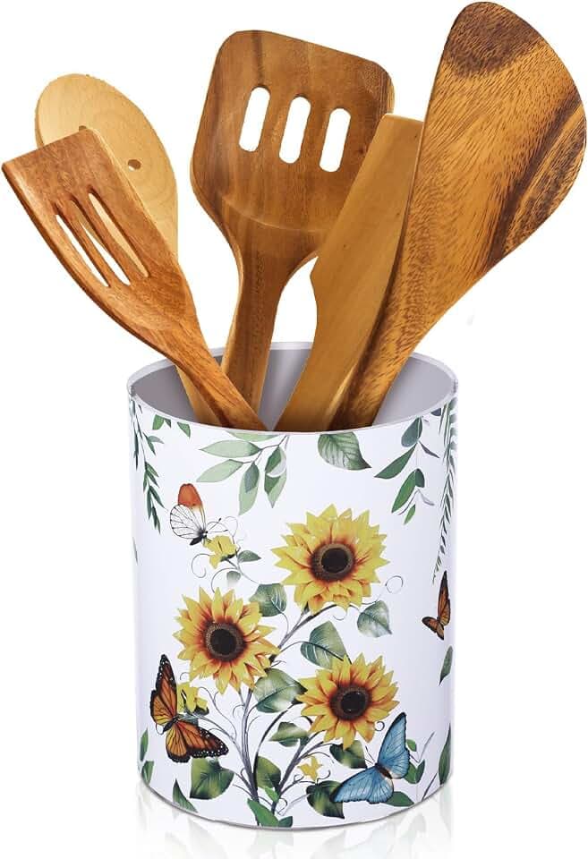 Acrylic Sunflower Utensil Holder Kitchen Decorations for Countertop