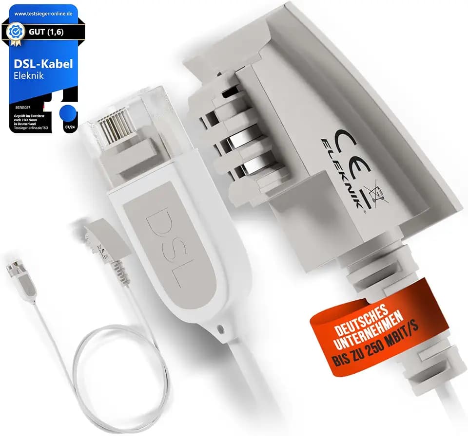DSL Kabel | 10m, Weiß – High-Speed VDSL 250 MBit/s, TAE-F zu RJ45, Robustes Internetkabel, Mit Galvanischer Signatur, Für Router an Telefondose, Speedport & Fritzbox