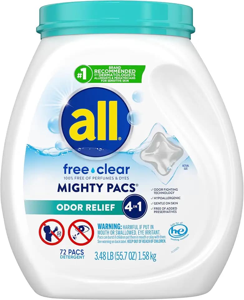 all Laundry Detergent Pacs for Sensitive Skin, Odor Relief, 72 Count