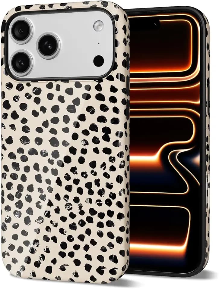 Svanove Cheetah Print Phone Case for iPhone 17 Pro/ 18 Pro Case Girly, Cute Leopard Case for Women, Luxury Trendy Retro Cool Animal Print Design, Aesthetic Pattern Hard Shell Cover, Beige Polka Dots