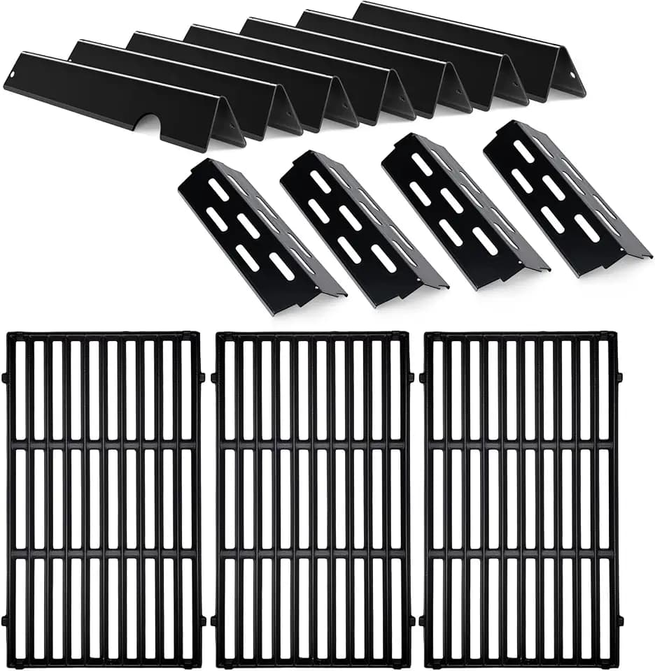 GS4 Grill Parts Cast Iron Grill Grates for Weber Genesis II E-410 S-410 E-435 S-435, Porcelain Flavorizer Bars Heat Deflector Genesis II LX E-440 S-440 for Weber 66041, 66033, 66796, 66089