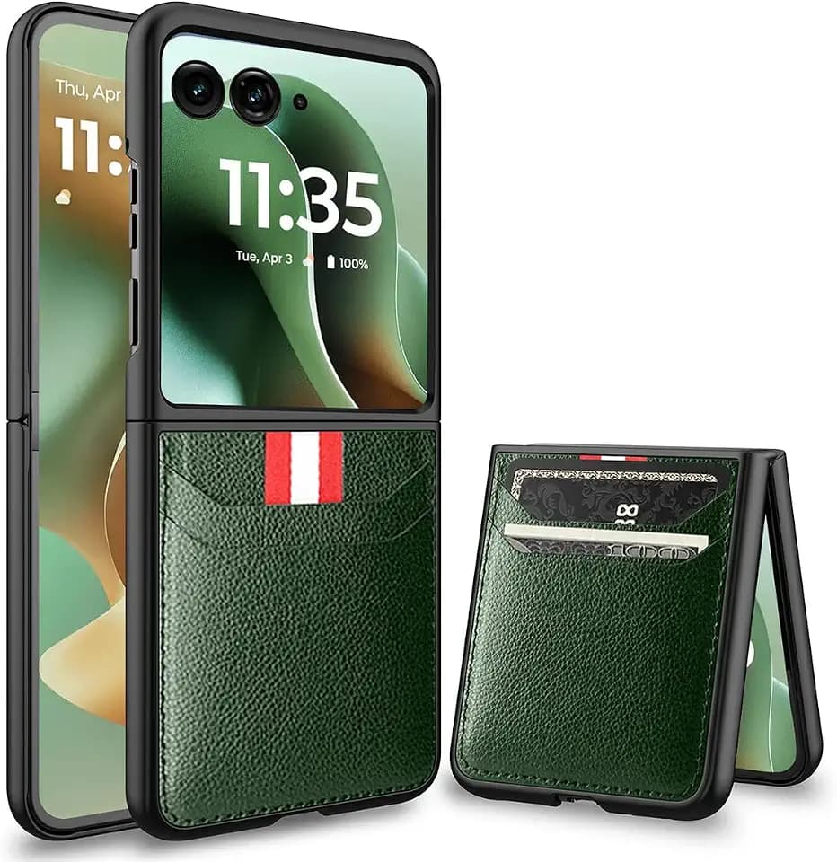 NINKI Camera Screen Protector for Moto Razr Ultra 2025 Case with Card Holder,Slim Leather Cover for Motorola Razr Ultra2025 Phone Case Wallet Moto Razr60 Ultra Wallet Cover Protector Womens 2025 Green
