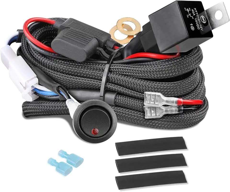 Wiring Harness 1 Lead, Fastchoy Auto 12v Nylon Led Light Bar Wiring Harness Kit with 40A Relay Fuse Rocker Switch for Light Bar Fog Lights Off Road Auxiliary Lights Wire Harness Kit for Truck UTV ATV