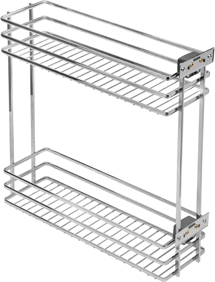 GTV Auszugskorb MOVIX für 200 mm Unterschrank, 2 Etagen, 15 kg Tragkraft, Seitenmontage, inkl. 4 Trennwänden, Apothekerschrank Auszug für Küche, verchromt