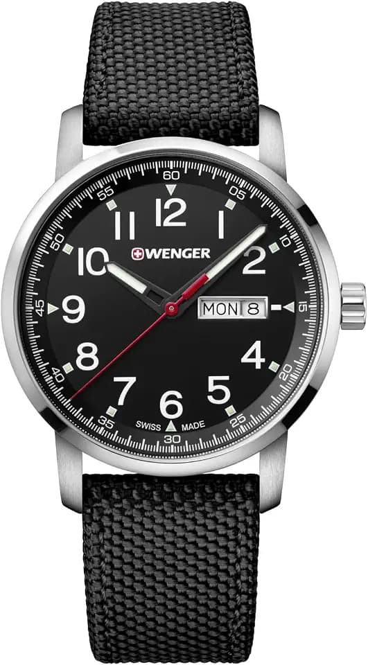 WENGER Herren Armbanduhr Nylonarmband Attitude Heritage Ø 42mm, Swiss Made, Analog Quarz, Wasserdicht bis 100m