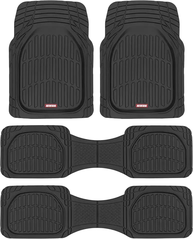 Motor Trend Original FlexTough Black Rubber Car Floor Mats for 3 Row Vehicles, Front & Rear 2nd Row Deep Dish All Weather Automotive Heavy Duty Trim to Fit, Automotive Liners for Cars Truck Van SUV