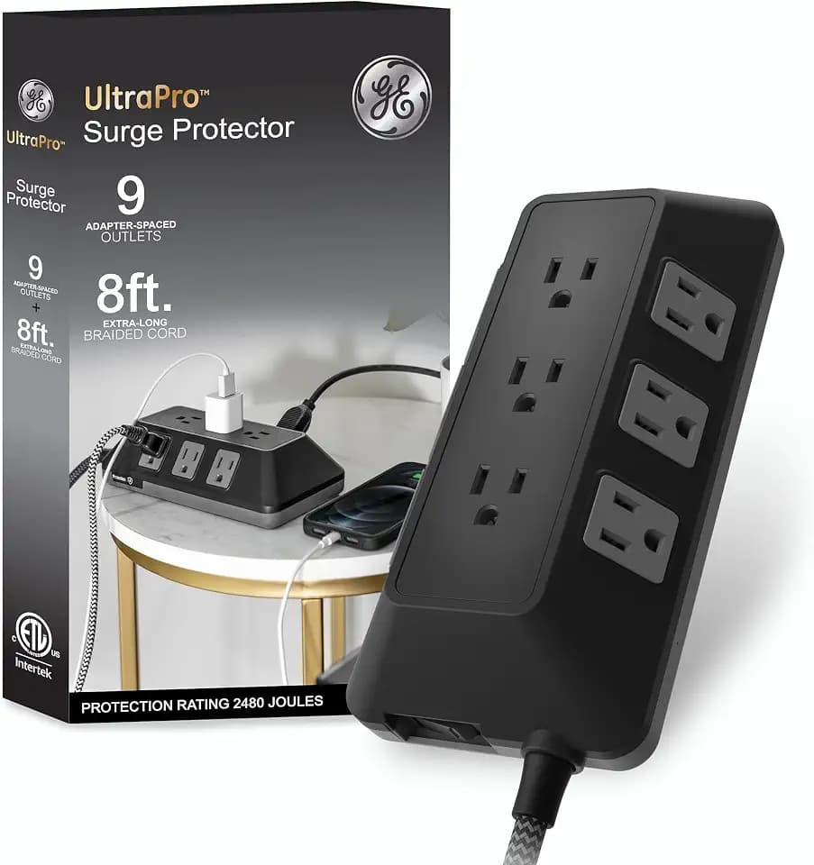 GE Surge Protector Power Strip, 8 Ft Long Braided Extension Cord
