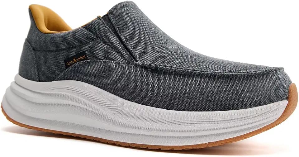Men's Orthopedic Comfortable Slip On Shoes with Arch Support: Casual Plantar Fasciitis Orthotic Loafers, Flat Feet Leisure Vintage Flat Canvas Walking Shoes for Foot and Heel Pain Relief