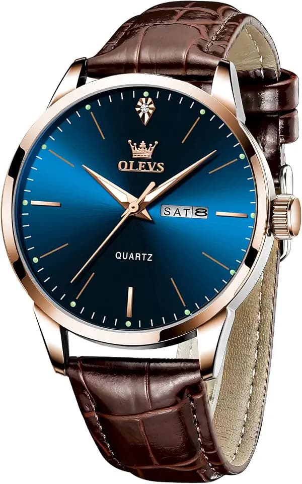 OLEVS Mens Dress Waterproof Classic Leather Casual Watches with Date
