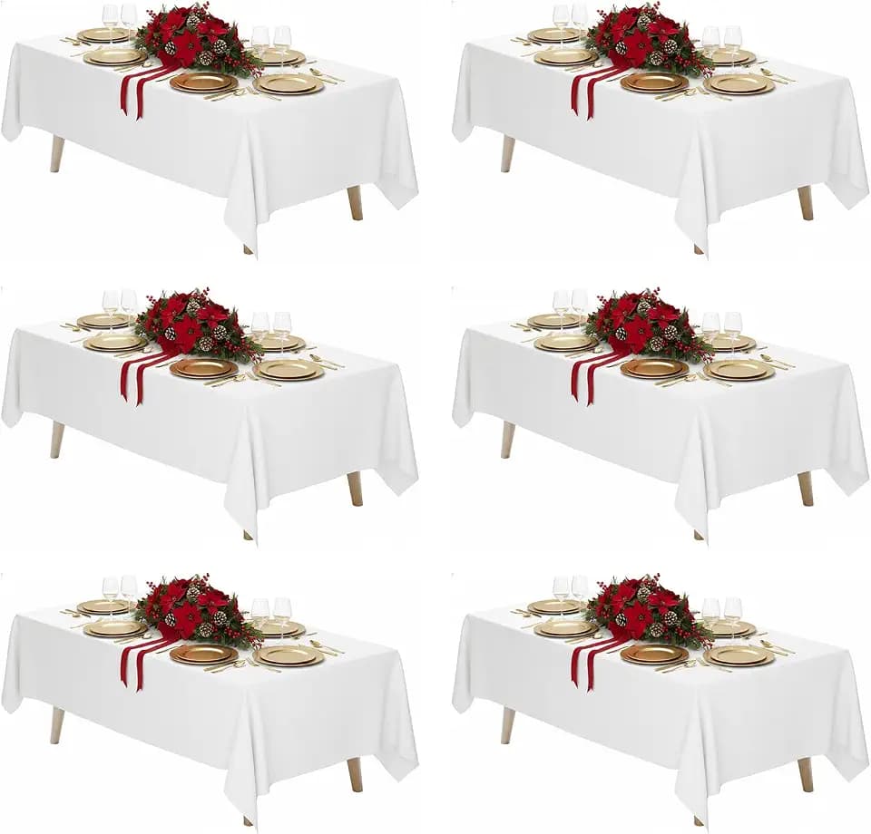 Fixwal 6 Pack 70 x 120 Inch Tablecloths Rectangle White Table Cover