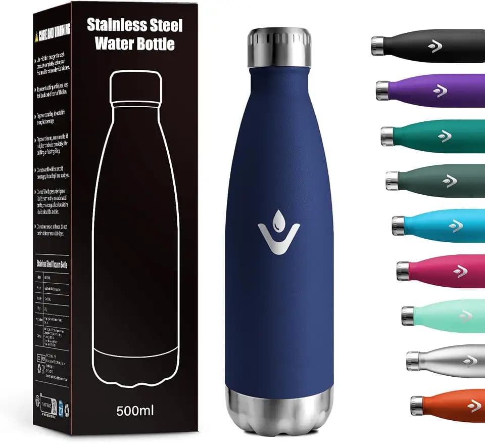 Thermosflasche 500ml, Auslaufsicher Thermoskanne, Trinkflasche Kohlensäure Geeignet, Premium Vakuum Wasserflasche, Isolierflasche BPA-Frei, Wasserflasche für Sprudel, Schule, Sport, Kinder, Laufen