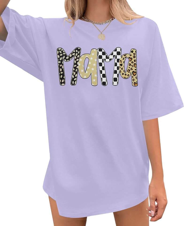 SFHFY Oversized Mama Shirts Women: Mom Life T-Shirt Loose Mama Bow Tshirt