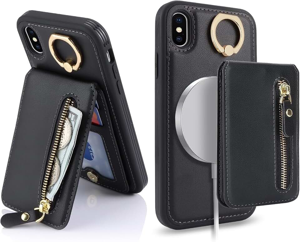 Ｈａｖａｙａ für iPhone XS Max Hülle Kompatibel mit Magsafe für iPhone XS Max Hülle kartenfach Abnehmbar 2 in 1 Reißverschluss geldbörse Herren und Damen - Schwarz