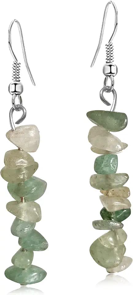Handmade Bohemian Vintage Silver Nature Stone Beads Long Dangle Drop Earrings for Women
