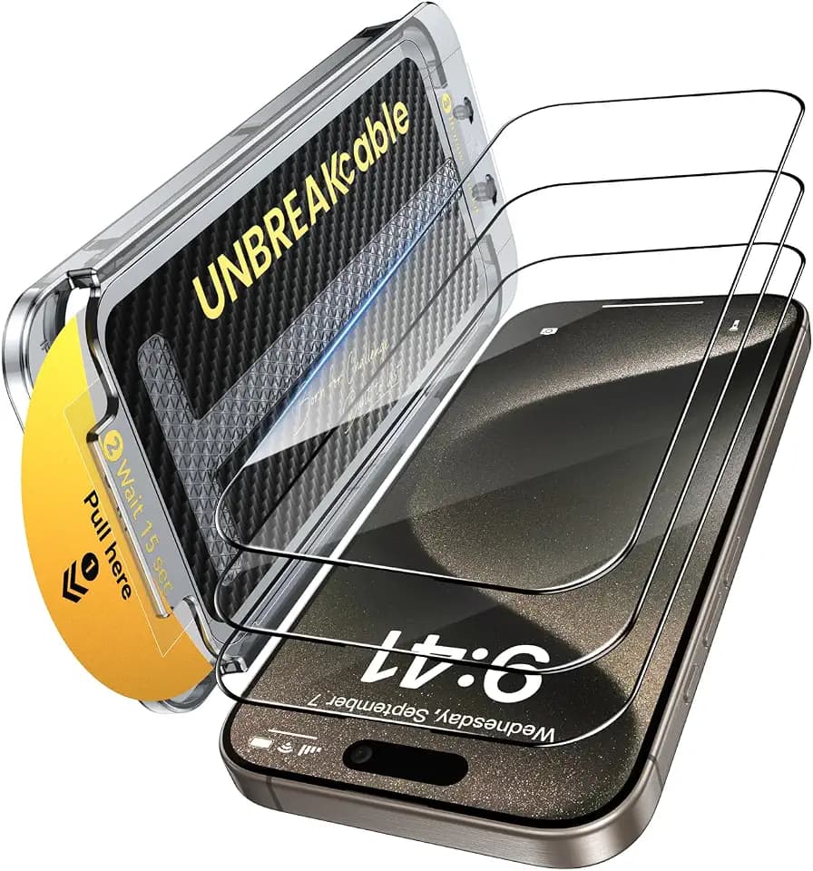 UNBREAKcable 3-Pack Screen Protector for iPhone 15 Pro,Tempered Glass