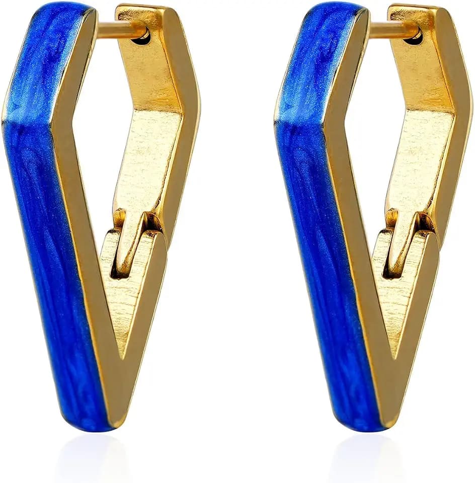 Enamel Triangle Hoop Earrings for Women 18k Real Gold Plated Geometric Triangle Earring Enamel Jewelry Gift for Wife Girlfrield Mother
