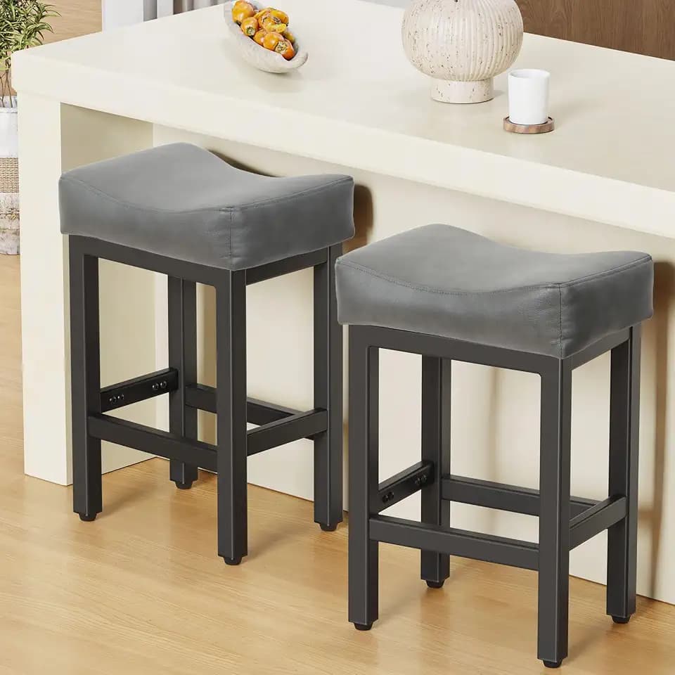 Raynesys 24 Inche Bonded Leather Counter Height Bar Stools Set of 2 Square