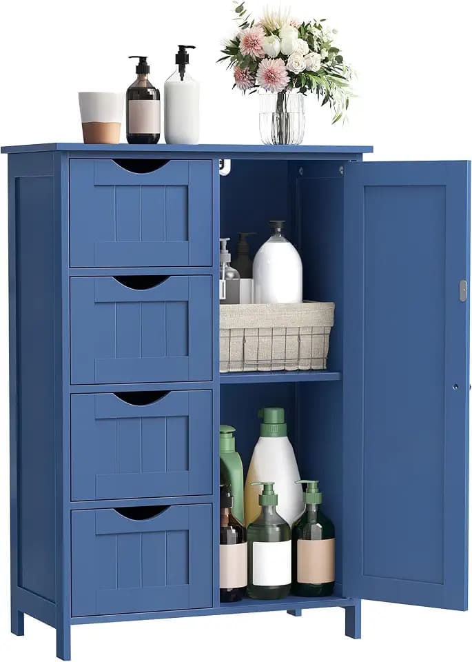 VASAGLE Floor Storage Cabinet, Farmhouse, 4 Drawers and 1 Door,32.3" H