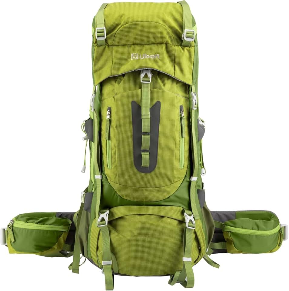 Ubon 60L Internal Frame Hiking Backpack, Rain Cover Included