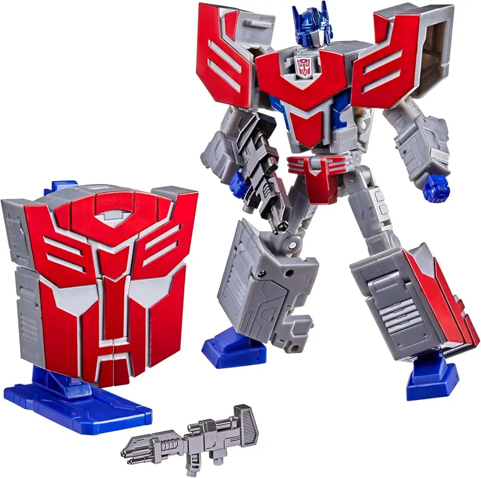 Transformers Icons Optimus Prime 6.75-Inch Voyager Class Action Figure that Converts to Autobot Logo Symbol, Display Stand, Robot Toys for Ages 8+