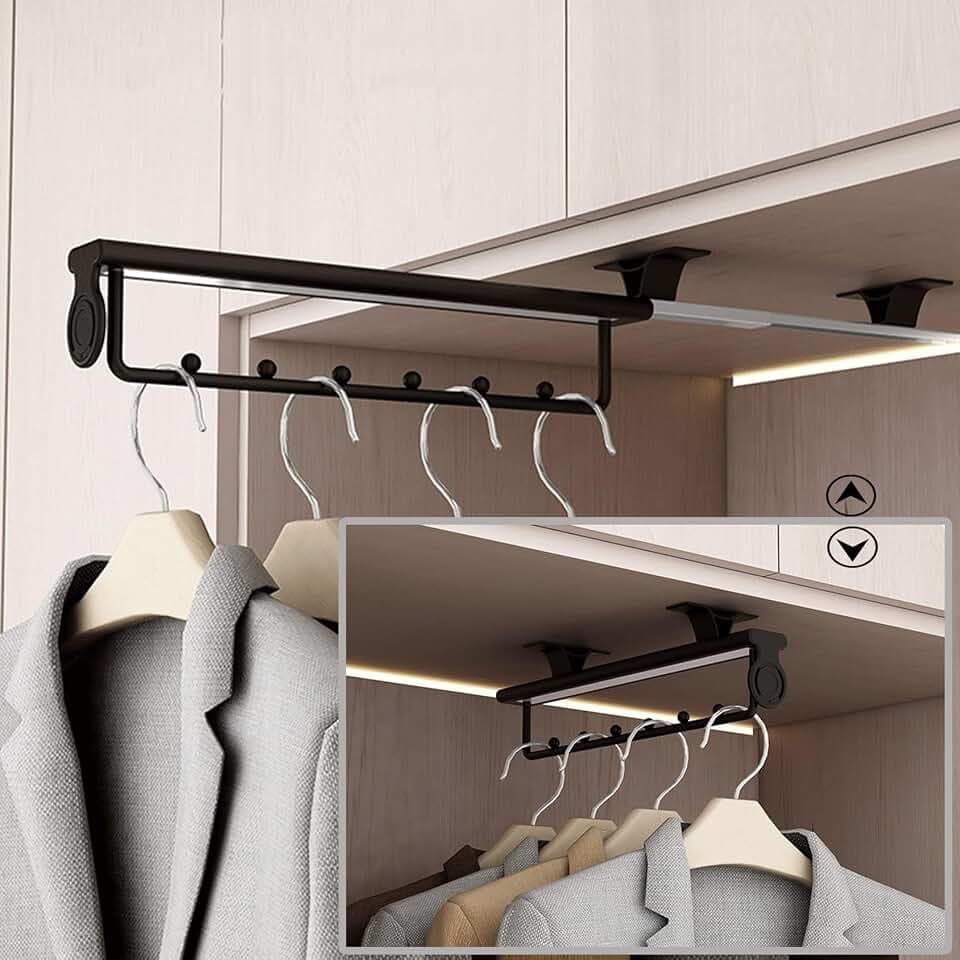 ZYFA Ausziehbare Kleiderstange zum Herausziehen,Schrank deckenmontage,Garderobenauszug Verstellbarer Kleiderschrank,Kleiderbügel Auszie,Kleiderbügelhalter Kleiderbügelauszug ausziehbar (39.2)