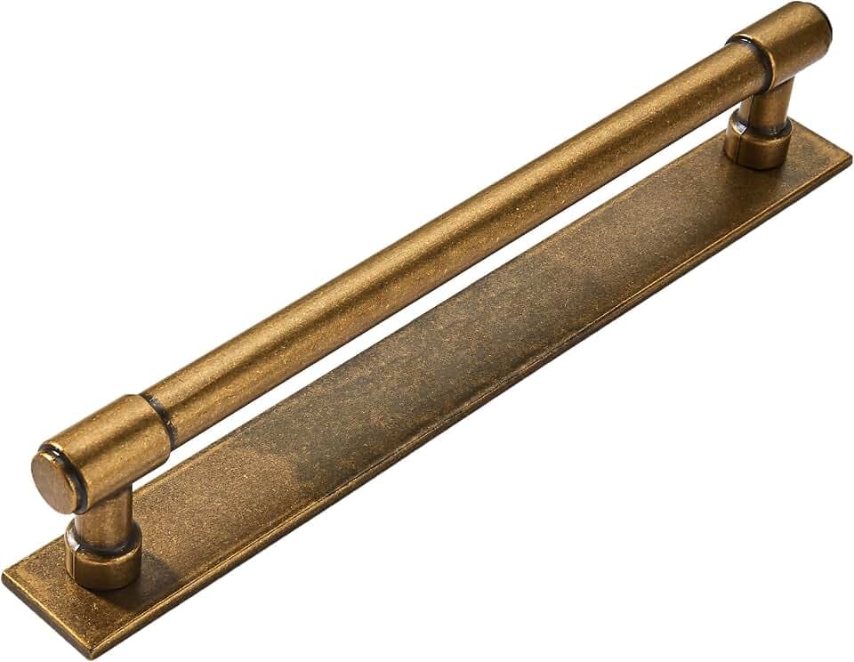khtumeware 5 Pack 8 Inch(203 mm) Center to Center Antique Brass Cabinet Pull Backplate with Base Plate Zinc Solid Vintage Kitchen Cabinet Handles Drawer Pulls Cabinet Hardware