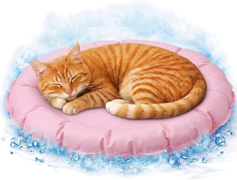 Drydiet Pink Cooling Bed Mat for Cats, Small Dogs, Small Pets, 20.1'' x 20.1'' Thickened Round Pad Anti-Grab Internal Gel Without Water Filling, Lightweight, Washable, Playmat for Indoor/Outdoor