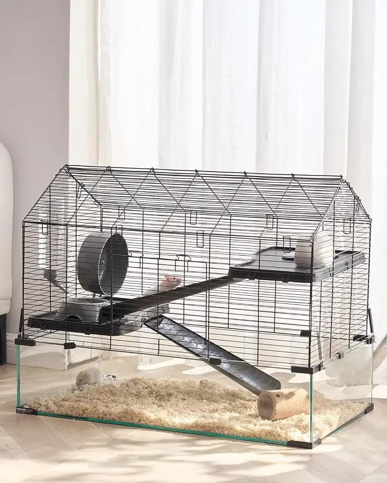 VEVOR Hamster Cage, 360°Viewing Transparent Hamster Habitats, Small Animal Cage, 29.5 x 17.3 x 24 in, Ventilated Pet Mouse Cages with Water Bottle, Portable Hamster House for Rats, Guinea Pigs