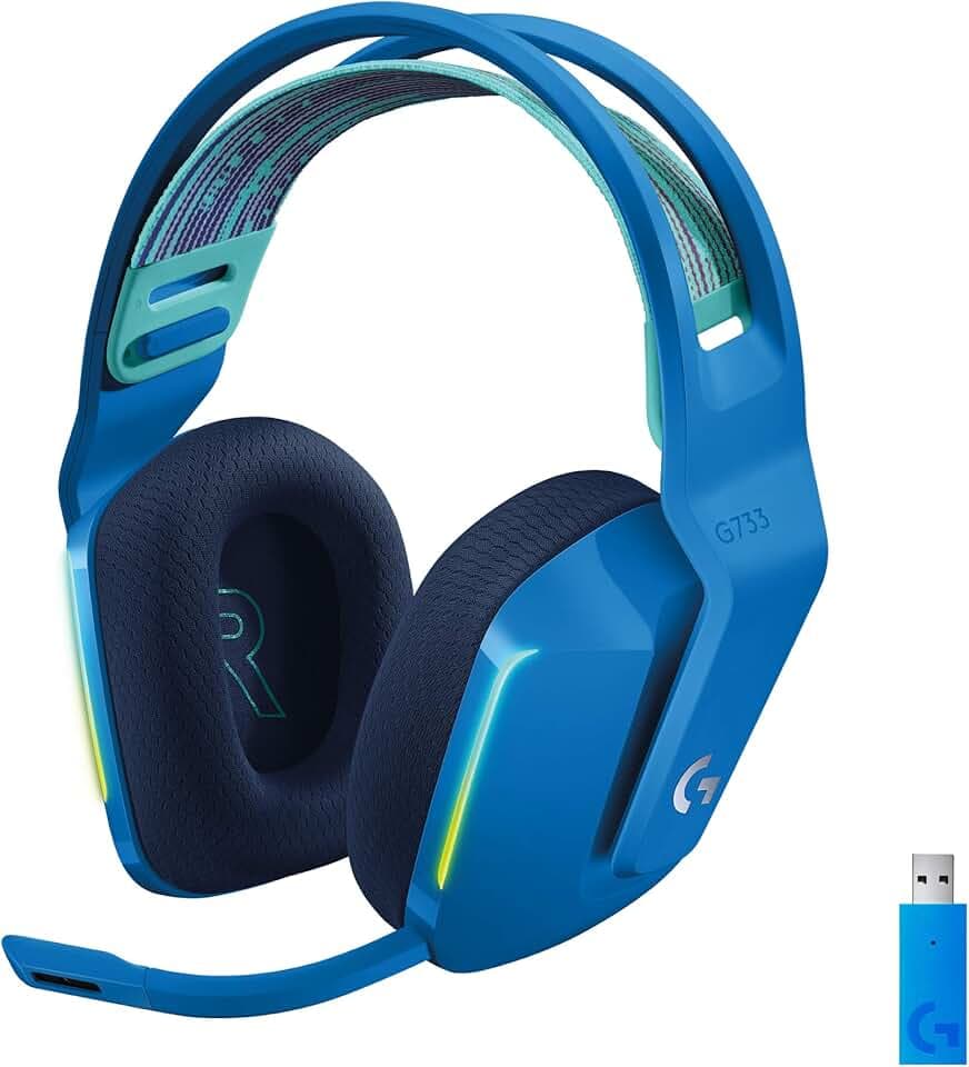 Logitech G G733 Lightspeed kabelloses Gaming-Headset mit Kopfbügel | LIGHTSYNC RGB, Blue VO!CE, PRO G Lautsprecher, Ultraleicht, 29h Akkulaufzeit, 20m Reichweite - Blau