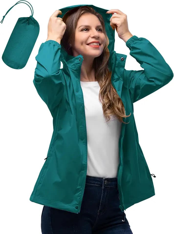33,000ft Damen Wasserdichte Faltbar Regenjacke Atmungsaktive Windbreaker