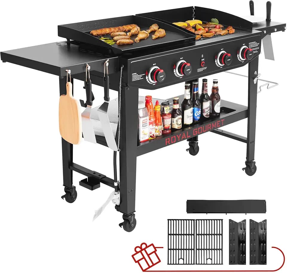 Royal Gourmet GD405A 4 Burner Gas Grill and Griddle Combo,Grilling Gear Set