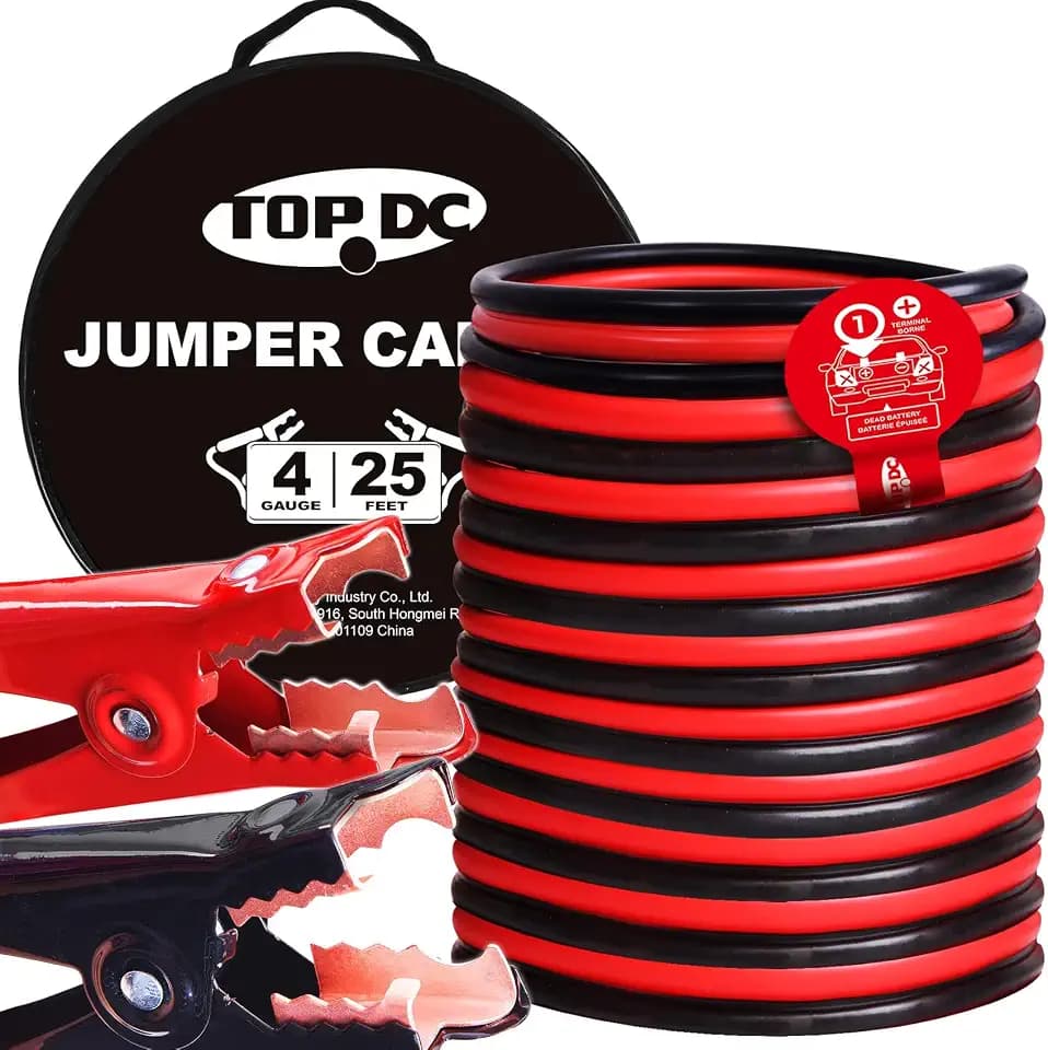 TOPDC 4 Gauge 25 Feet Heavy Duty Jumper Cables for Cars, SUVs, Trucks