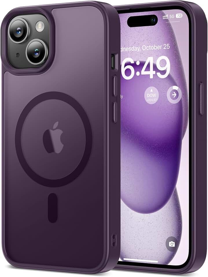 HOOMIL Starke Magnetische Hülle für iPhone 15, Kompatibel mit MagSafe, Kratzfeste Transluzente Matt Rückseite Handyhülle [Militärischer Fallschutz] Dünn Stoßfest Case Schutzhülle - Lila