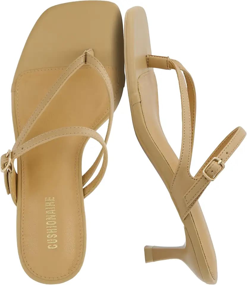 CUSHIONAIRE Madrid Kitten Heel Square Toe Women's Sandals - Comfortable Dressy Strappy Heels Sandals for Women, Wide Widths Available