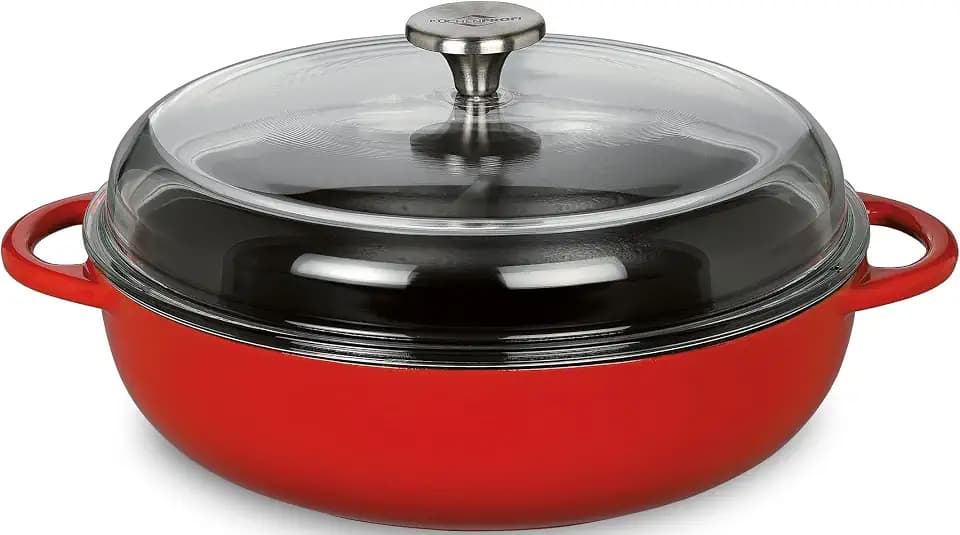 KÜCHENPROFI PROVENCE Gusseisenpfanne rot 24 cm, emailliert, mit Glasdeckel