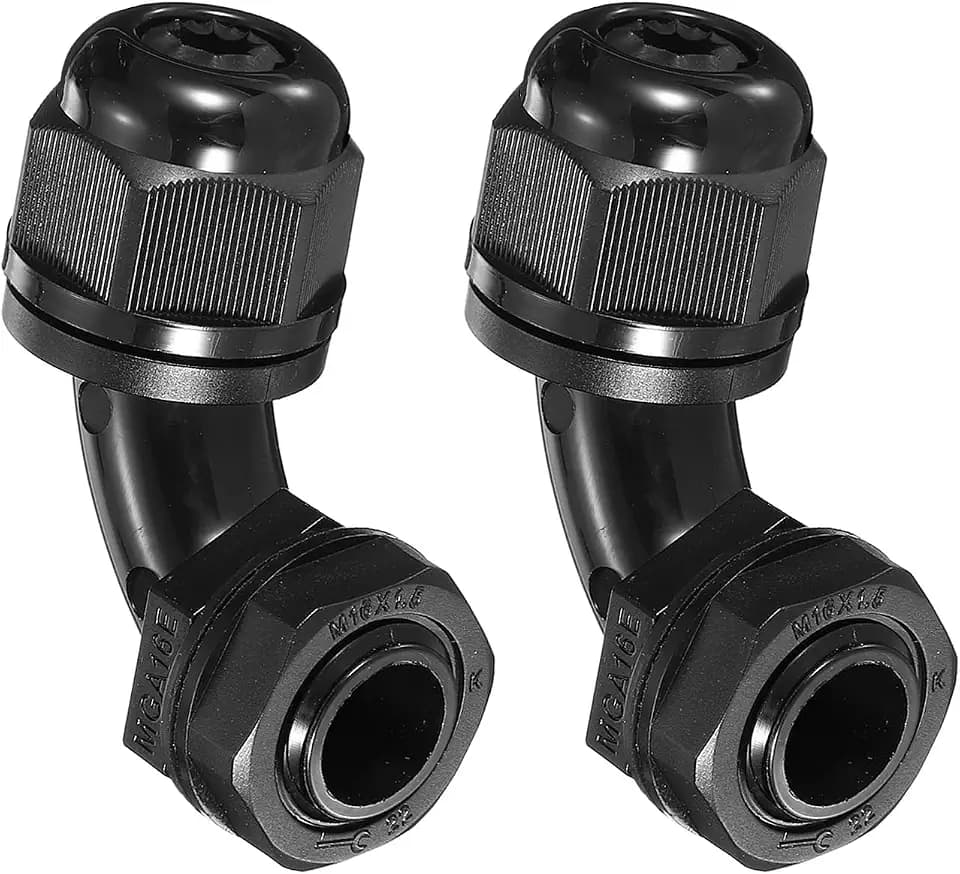 sourcing map M16-Kabelverschraubung, 90-Grad-Winkel, Nylongelenk, IP68, wasserdicht, spiralförmig, verstellbar, mit Dichtungen für 6–10 mm Draht, 2 Stück