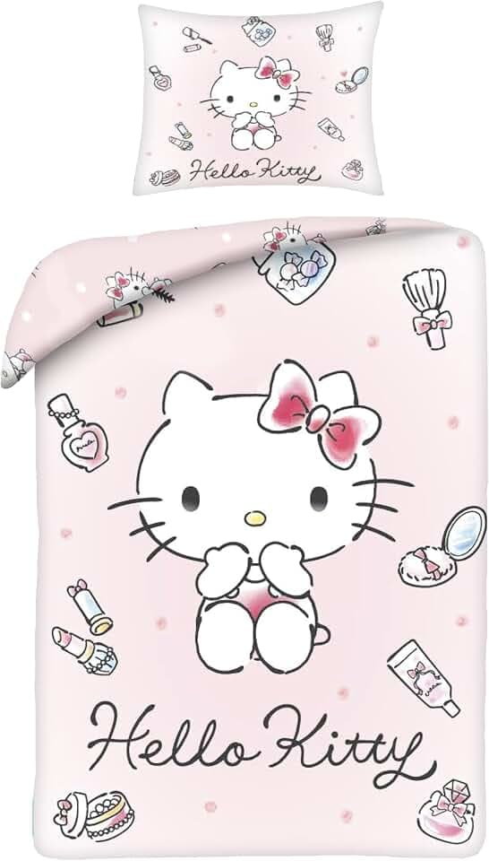 Hello Kitty Makeup Bettwäsche 140x200 + Kissenbezug Rosa Mikrofaser weich