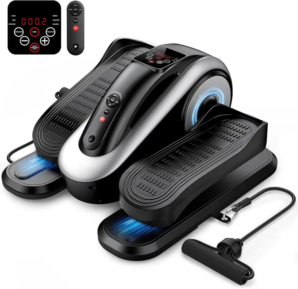 Under Desk Elliptical Machine for Seniors, Large Size Electric Leg Exerciser with 12 Adjustable Speeds & 12 Modes, Remote Control, Elastic Rope, Manual & Auto Mode for Home Office Use