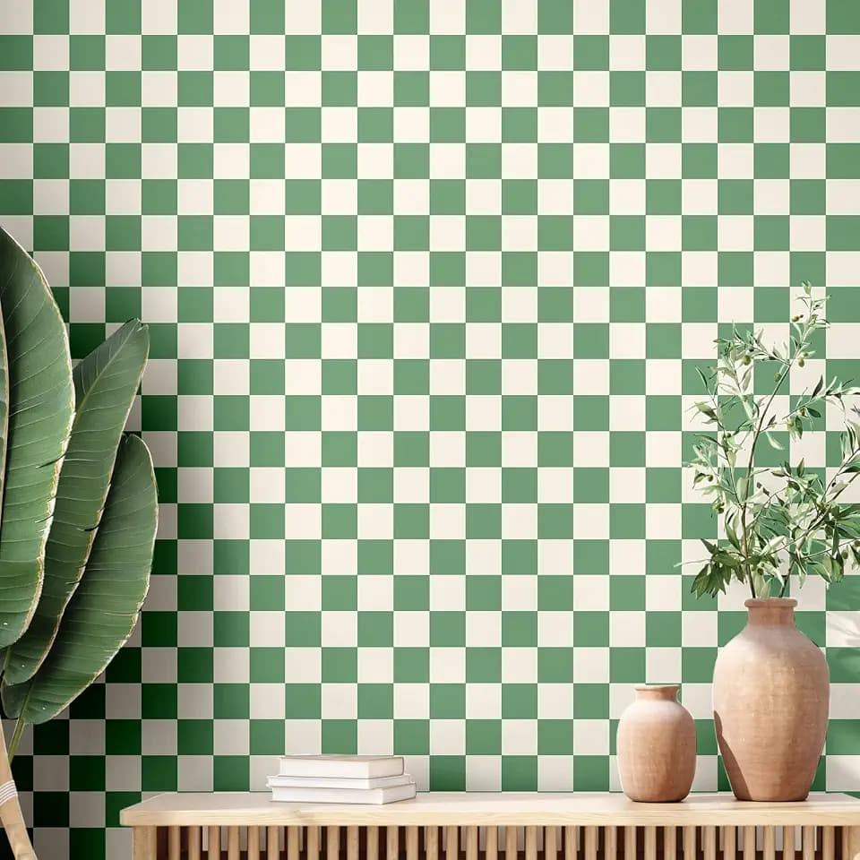 Drydiet Green Checkered Peel and Stick Wallpaper 15.75'' x 118"
