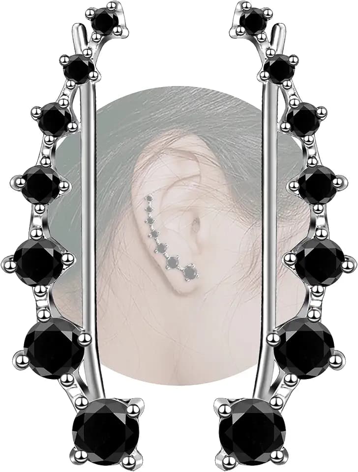 Sterling Silver Climber Earrings for Women 7 Crystals Ear Cuffs Cartilage Hypoallergenic Jewelry Dainty Fashion Birthday Gift for Women