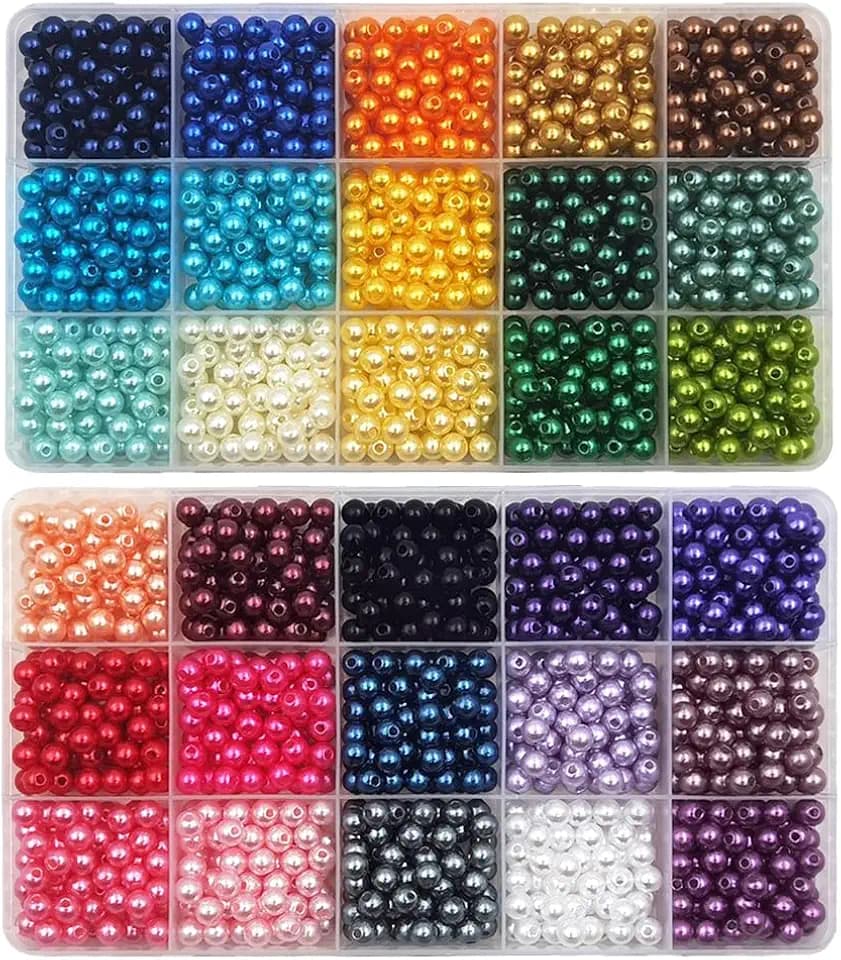 INSPIRELLE 1800 Pieces 6mm Pearl Beads 30 Colors Plastic Spacers Beads