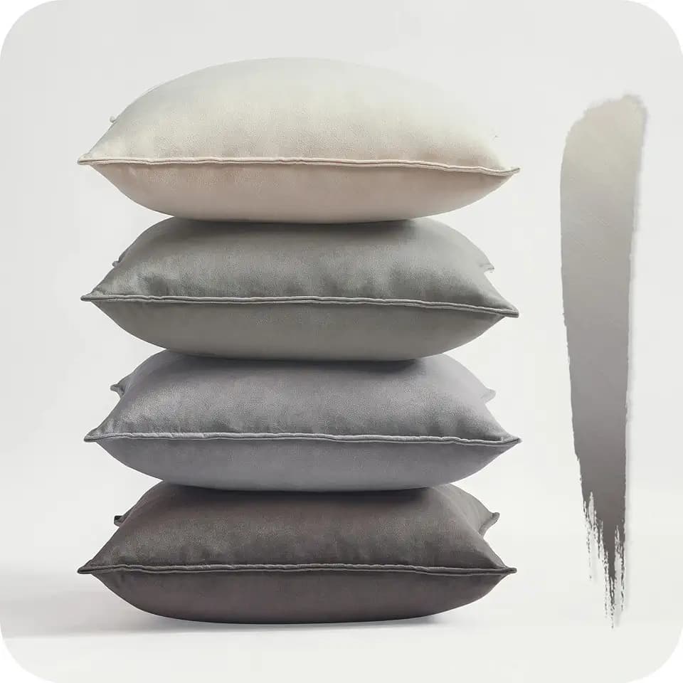 Topfinel Kissenbezug 40x40 cm grau 4er Set Samt Kissenbezüge Kissenhülle sofakissen dekokissen Zierkissen Bezug deko für Sofa Schlafzimmer Wohnzimmer Balkon flauschig Farbverlauf, Einfarbig