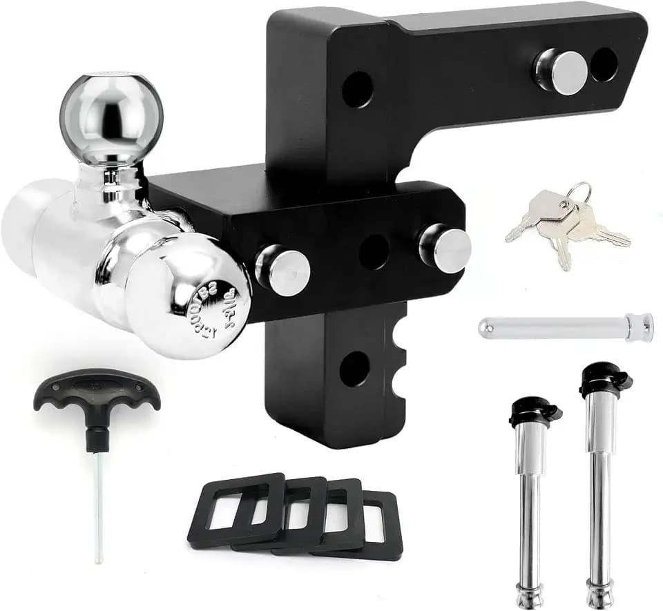 Adjustable Tow Hitch for 2.5" Receiver- Adjustable Trailer Hitch Tow Hitches with 6-Inch Drop/Rise- 3 Size Aluminum Ball Trailer Fits for Truck (Black)